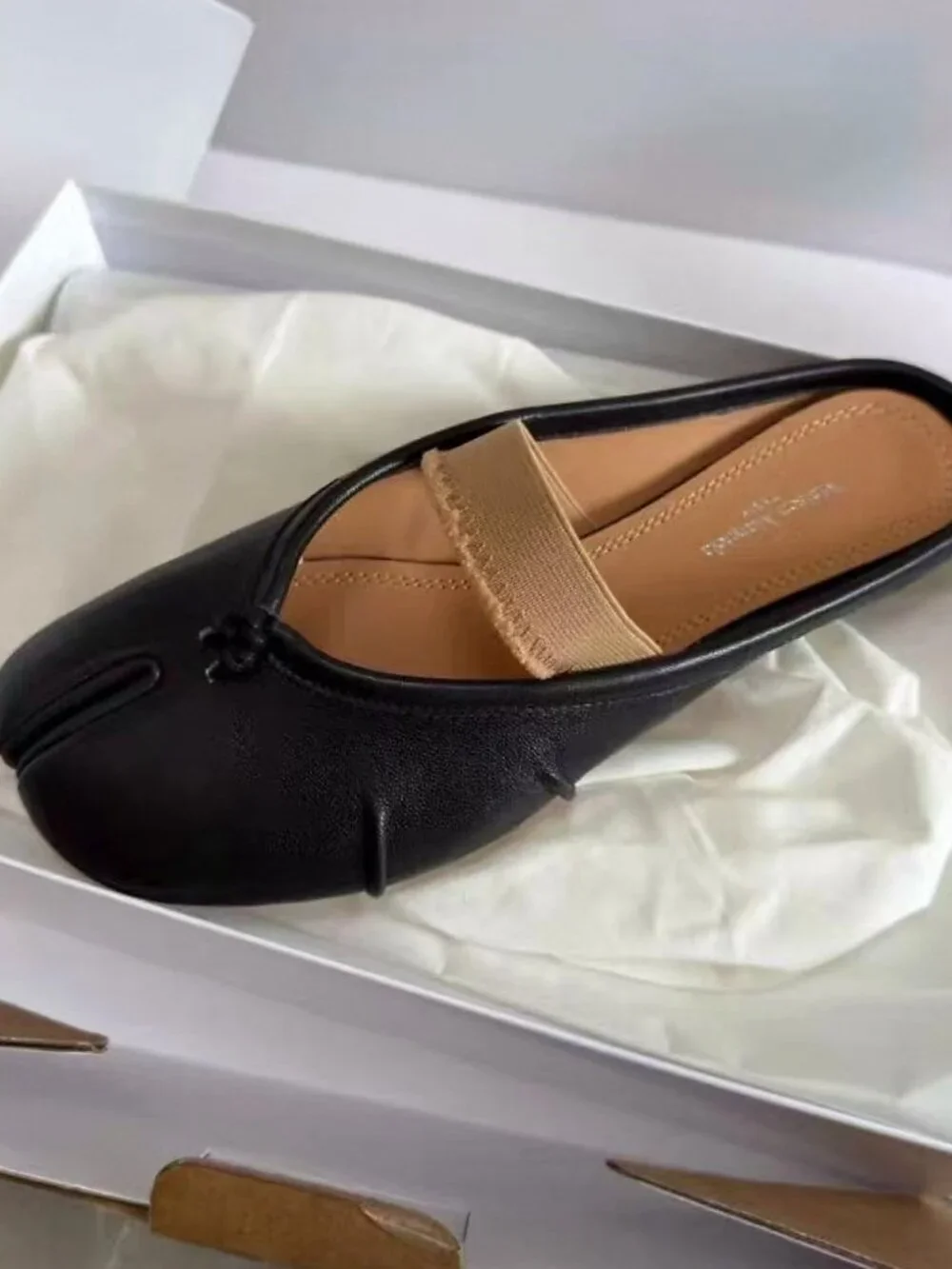 Maison Margiela Black Lambskin Tabi Split Toe Mule Slides